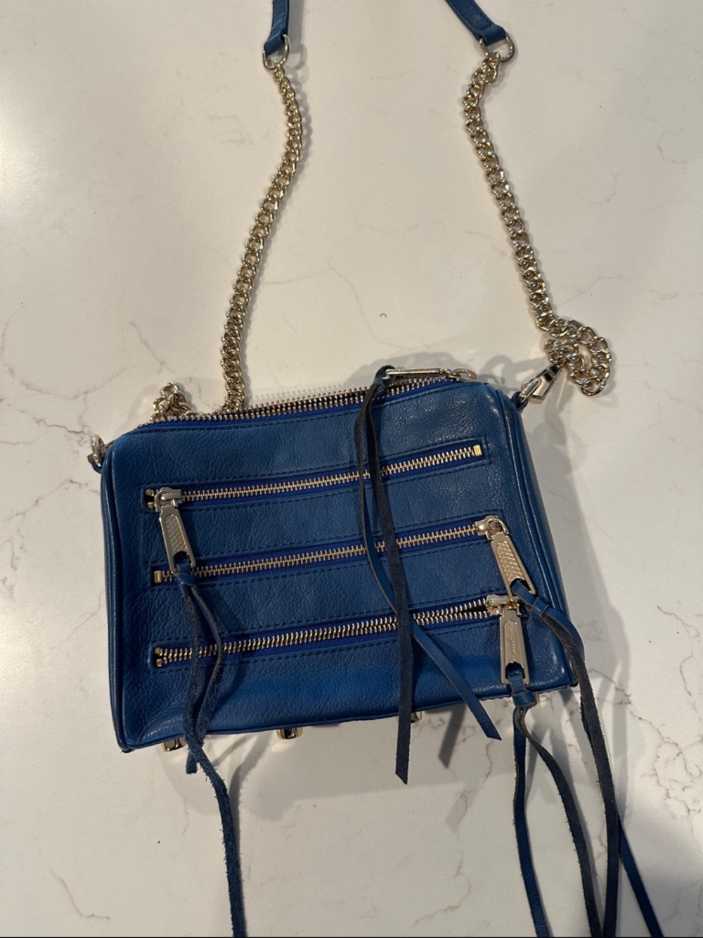 Rebecca Minkoff Royal Blue Leather Crossbody with Gold Chain